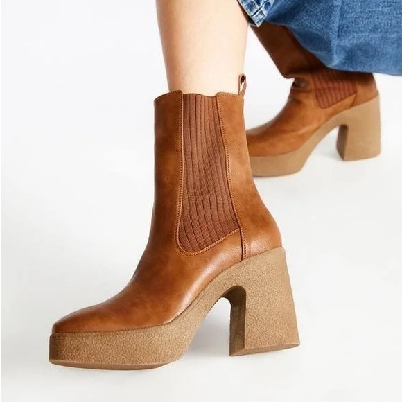 🆕 Brown Platform Lug Sole Ankle Boots Chunky Block Booties - Picture 3 of 6